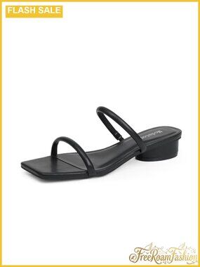 Faux Leather Two Strap Block Heel Sandals Open Toe Low Heel Dressy